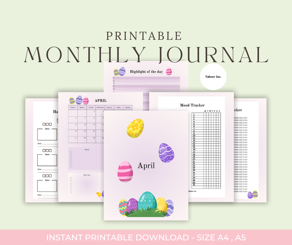 April Journal Bundle - Easter- PRINTABLE Journal Pages - PRE-COLOURED Pages - April Planner - April Agenda - Printable Planner