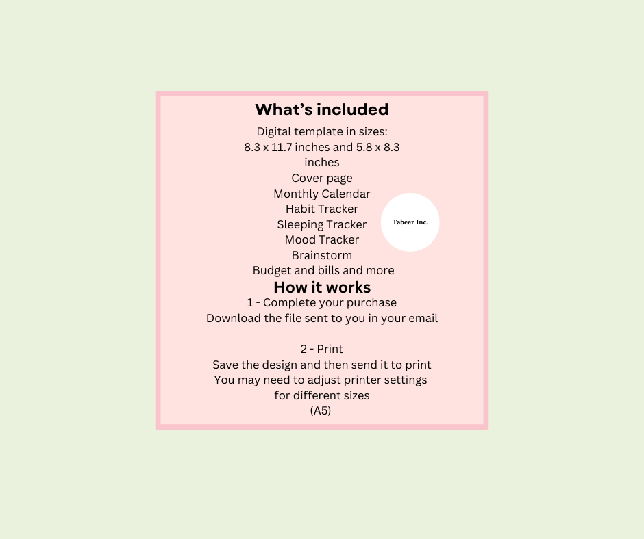 Daily planner printable digital download