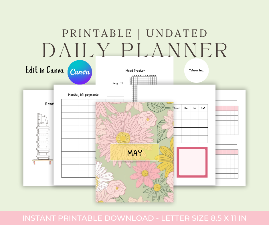 MAY 2025 Undated Monthly planner editable in canva and printable