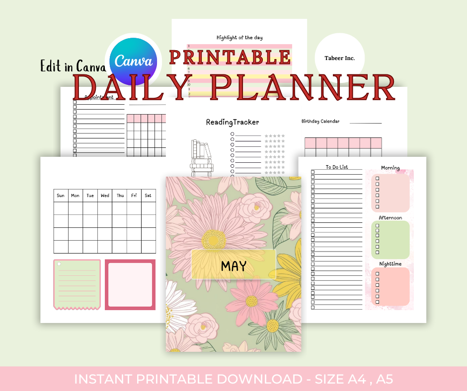 MAY 2025 Undated Monthly planner editable in canva and printable