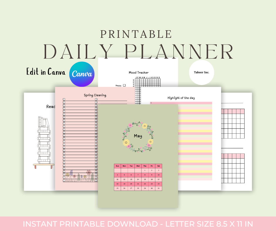 2025 May monthly planner printable and edit in canva