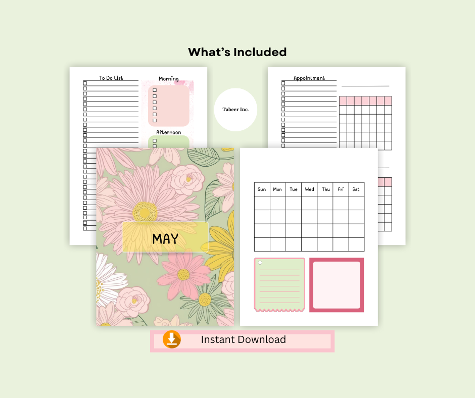MAY 2025 Undated Monthly planner editable in canva and printable