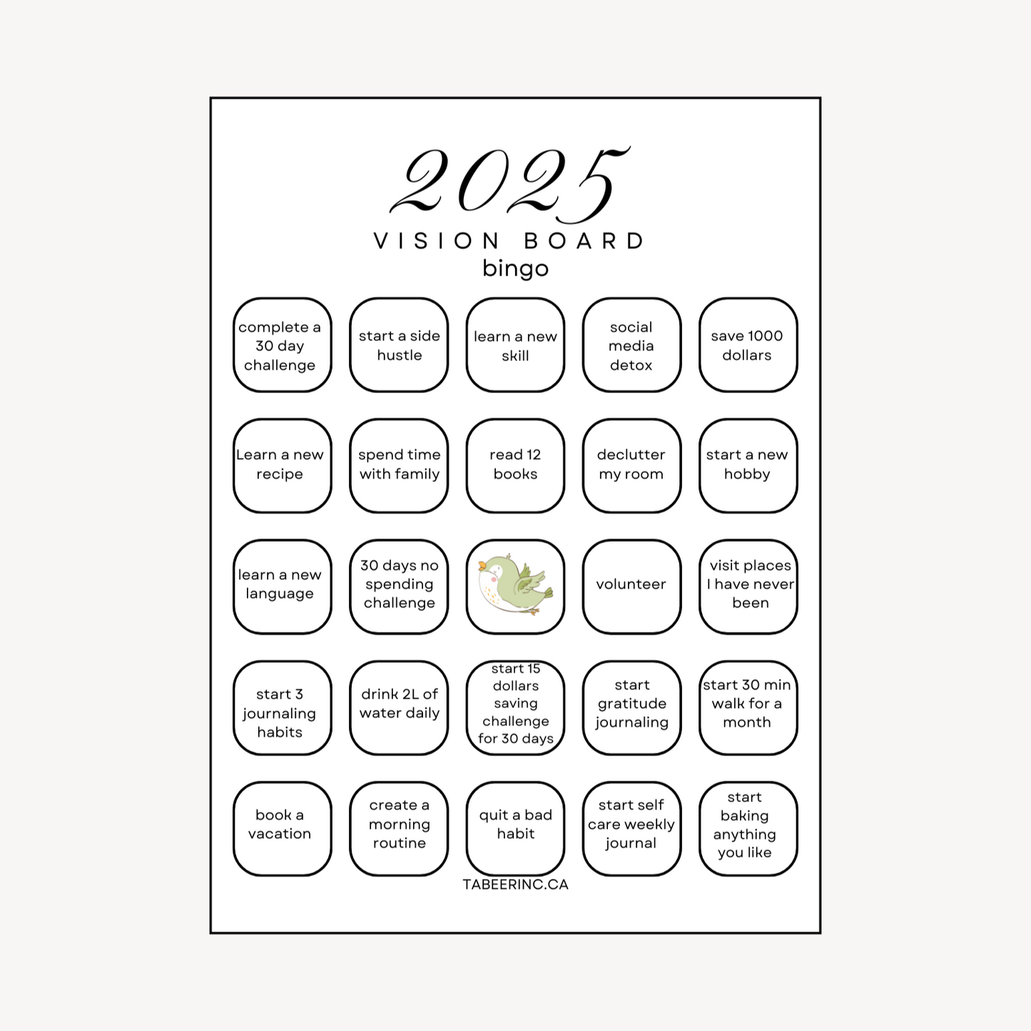 Vision Board Bingo Template Printable 2025 New Year Resolution Tracker Goal Setting Tool Manifestation Motivation Bingo Activity