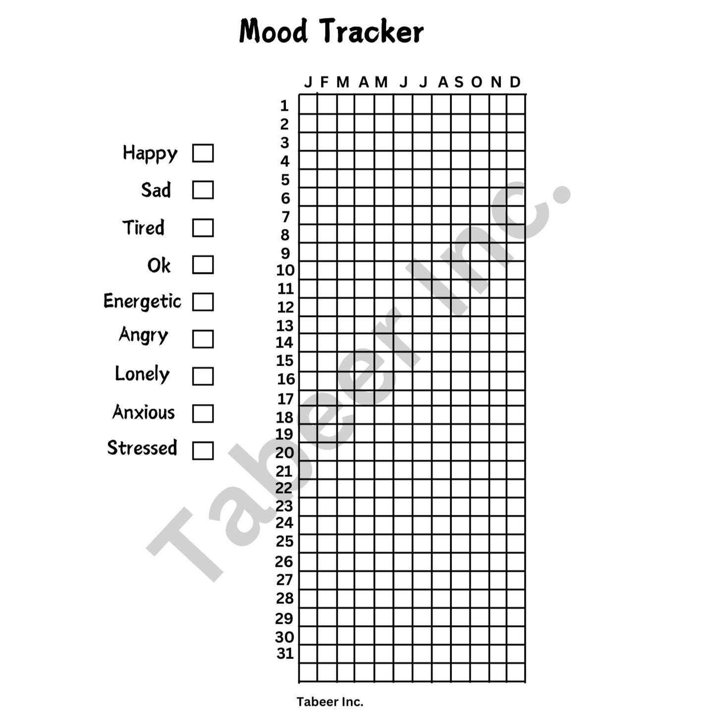 PRINTABLE Journal Page - Planner Page - Daily Feelings Tracker - Daily Mood Tracker - Monthly Tracker - Daily Rating PDF 8.5 in x 11 in