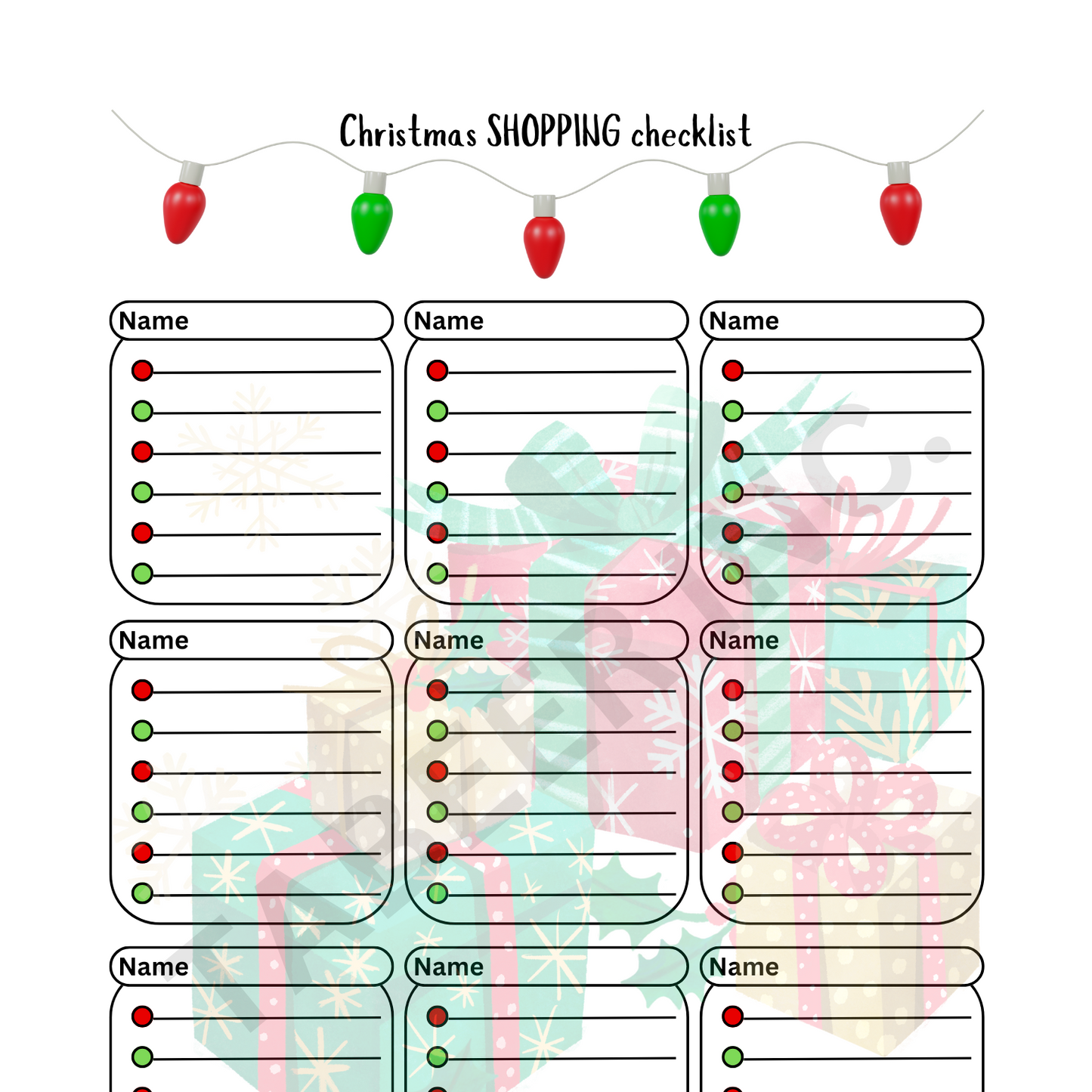 Christmas Shopping List for Christmas Gift List Printable Christmas List for Holiday Shopping, Christmas Planner, Christmas Printable PDF