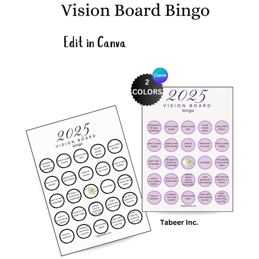 Vision Board Bingo Template Printable 2025 New Year Resolution Tracker Goal Setting Tool Manifestation Motivation Bingo Party Activity Canva