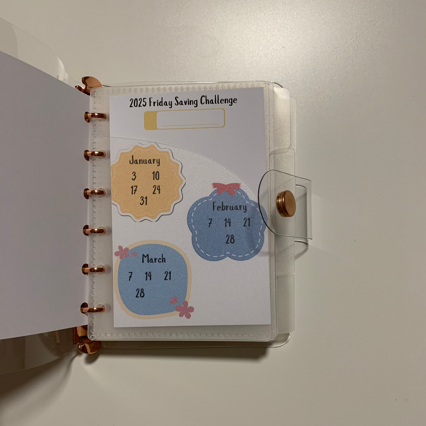 2025 Budget Friday Savings Challenge, Cute Cash Stuffing Tracker and envelope A7 size