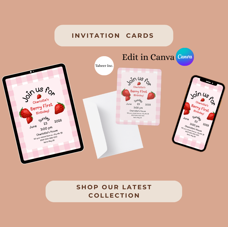Editable Berry First Strawberry Birthday Invitation, Red Strawberry Birthday Invite, Berry Sweet Birthday Invitation Template